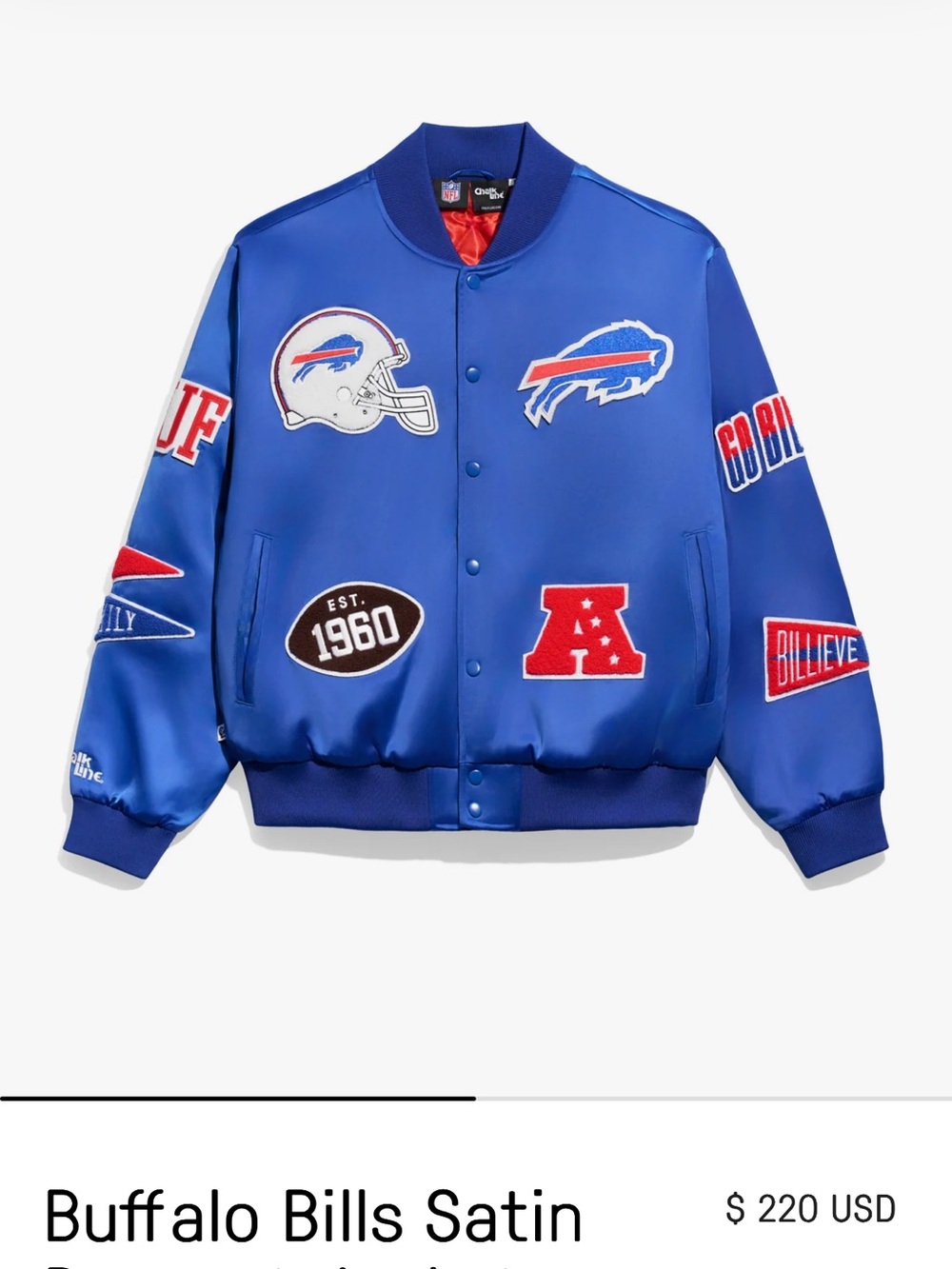 Chalkline NWT - Buffalo Bills Satin Pennant Jacket